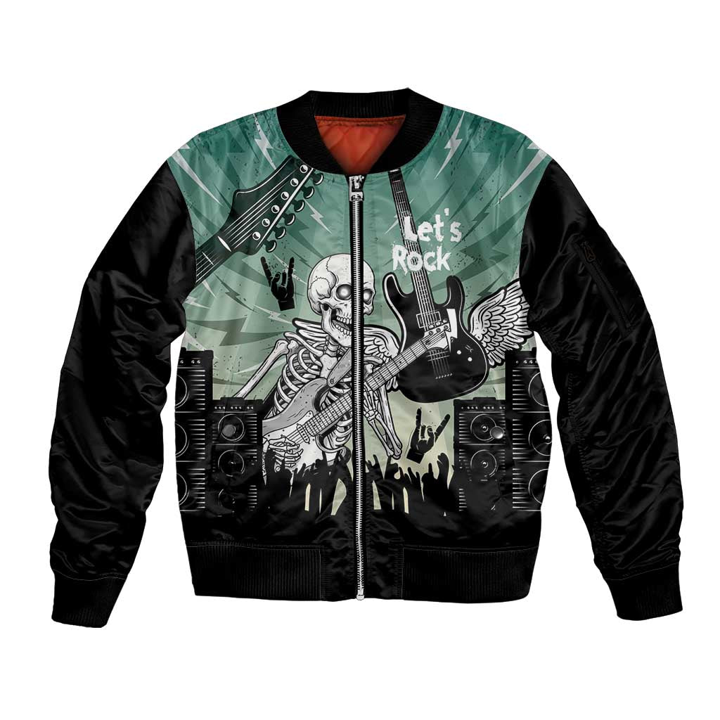 Electric Guitar Skull Sleeve Zip Bomber Jacket Lets Rock - Wonder Print Shop