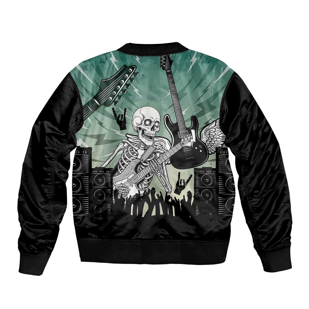 Electric Guitar Skull Sleeve Zip Bomber Jacket Lets Rock - Wonder Print Shop