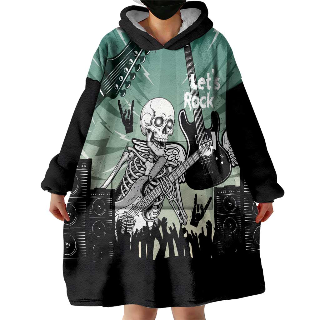 Electric Guitar Skull Wearable Blanket Hoodie Lets Rock - Wonder Print Shop