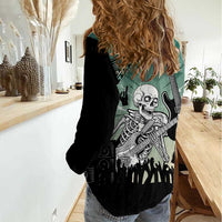 Electric Guitar Skull Women Casual Shirt Lets Rock - Wonder Print Shop