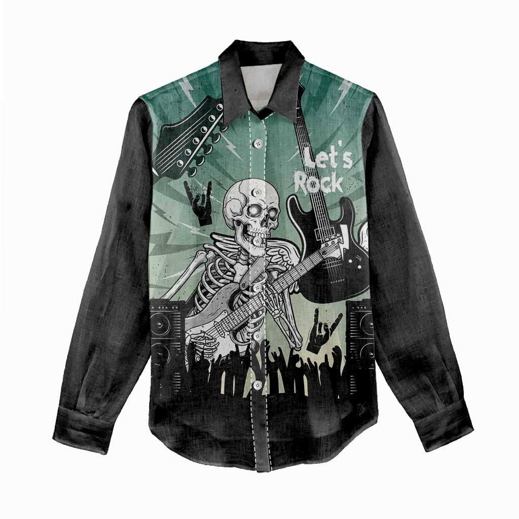 Electric Guitar Skull Women Casual Shirt Lets Rock - Wonder Print Shop