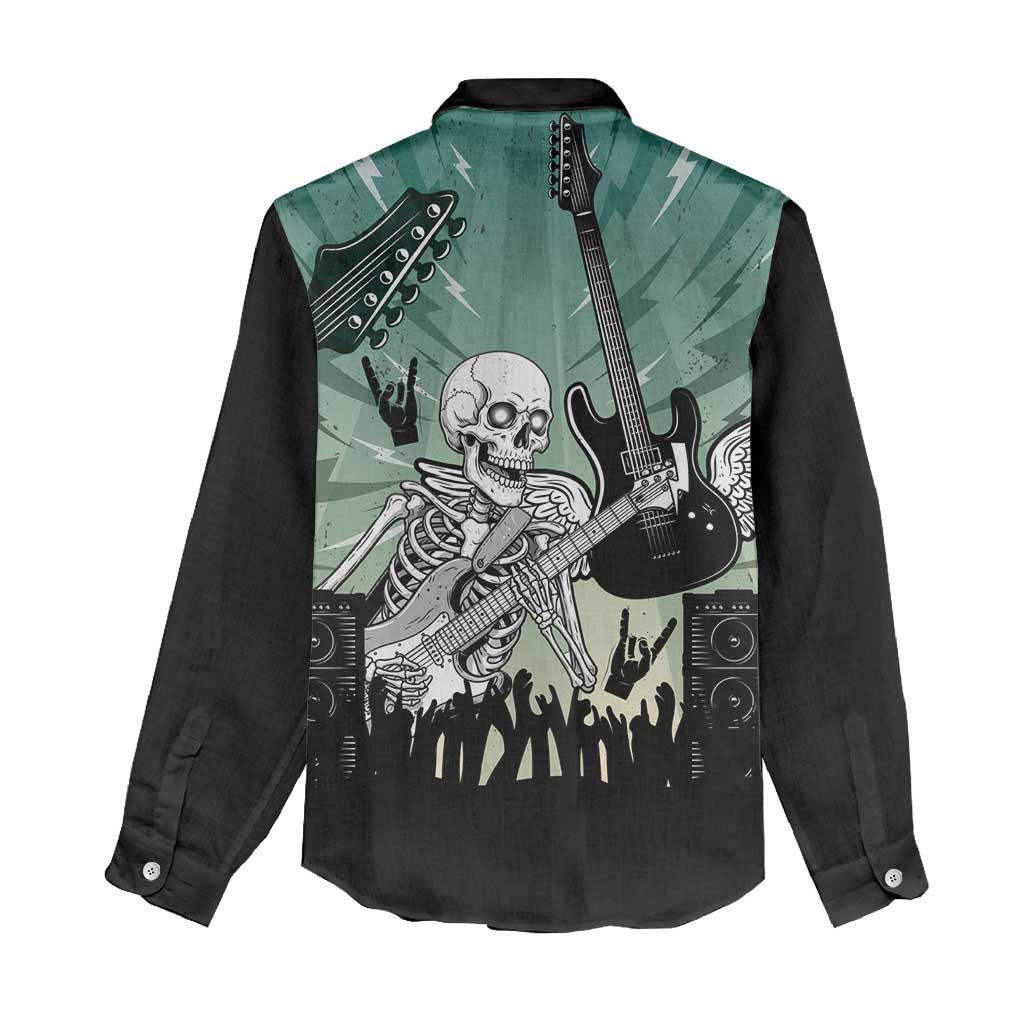 Electric Guitar Skull Women Casual Shirt Lets Rock - Wonder Print Shop
