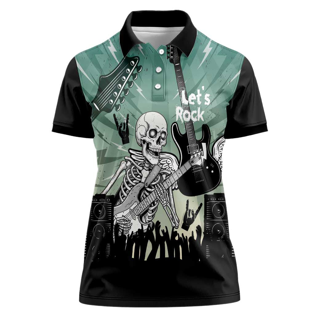 Electric Guitar Skull Women Polo Shirt Lets Rock - Wonder Print Shop