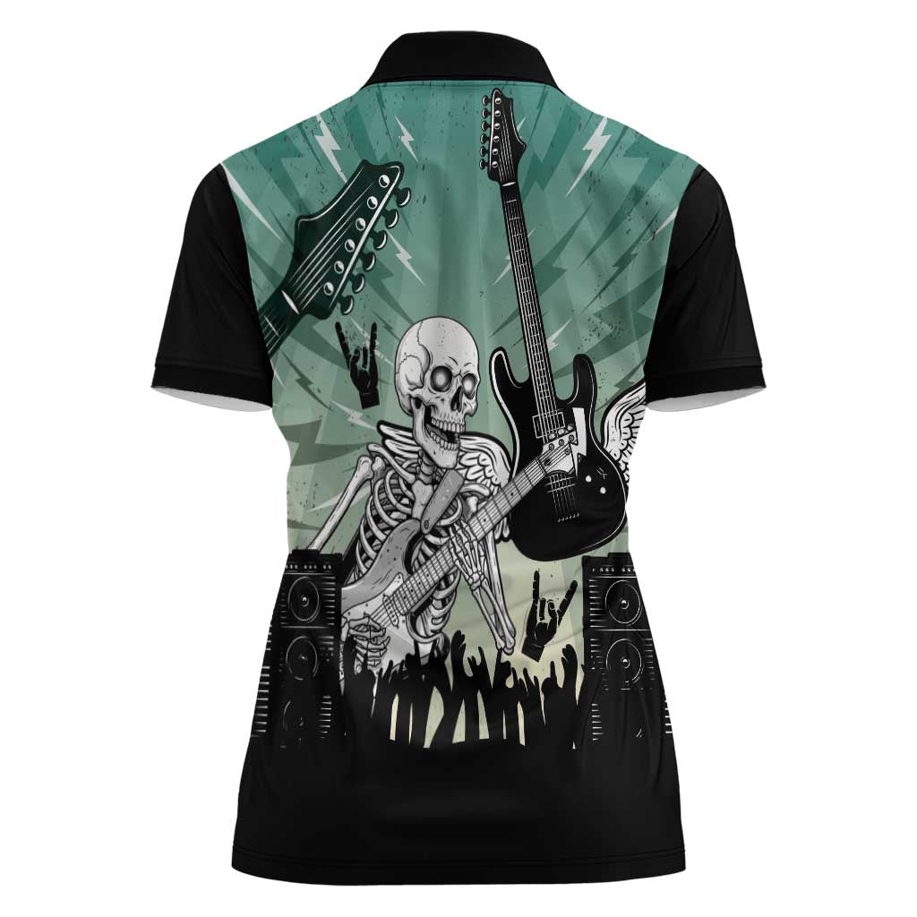 Electric Guitar Skull Women Polo Shirt Lets Rock - Wonder Print Shop