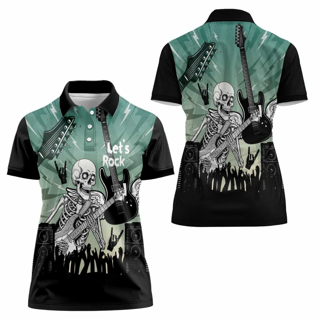 Electric Guitar Skull Women Polo Shirt Lets Rock - Wonder Print Shop