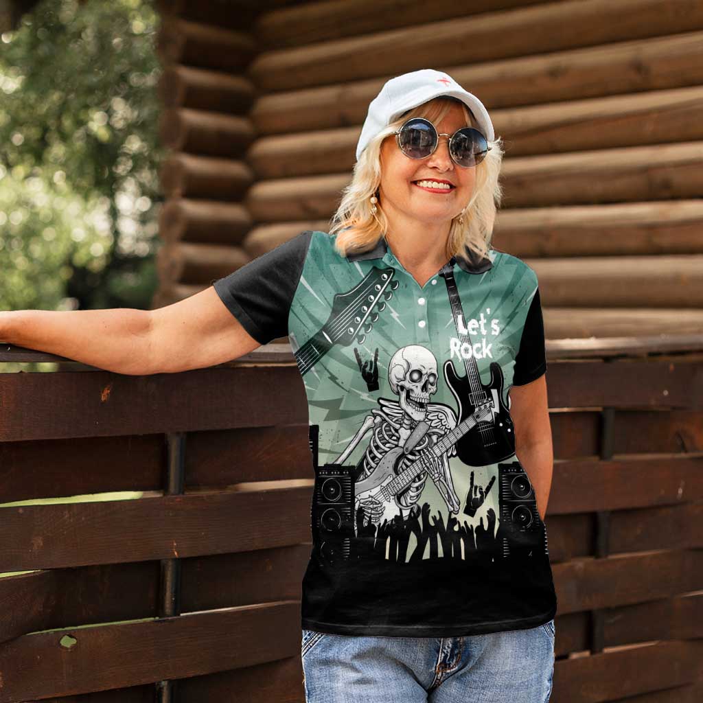 Electric Guitar Skull Women Polo Shirt Lets Rock - Wonder Print Shop