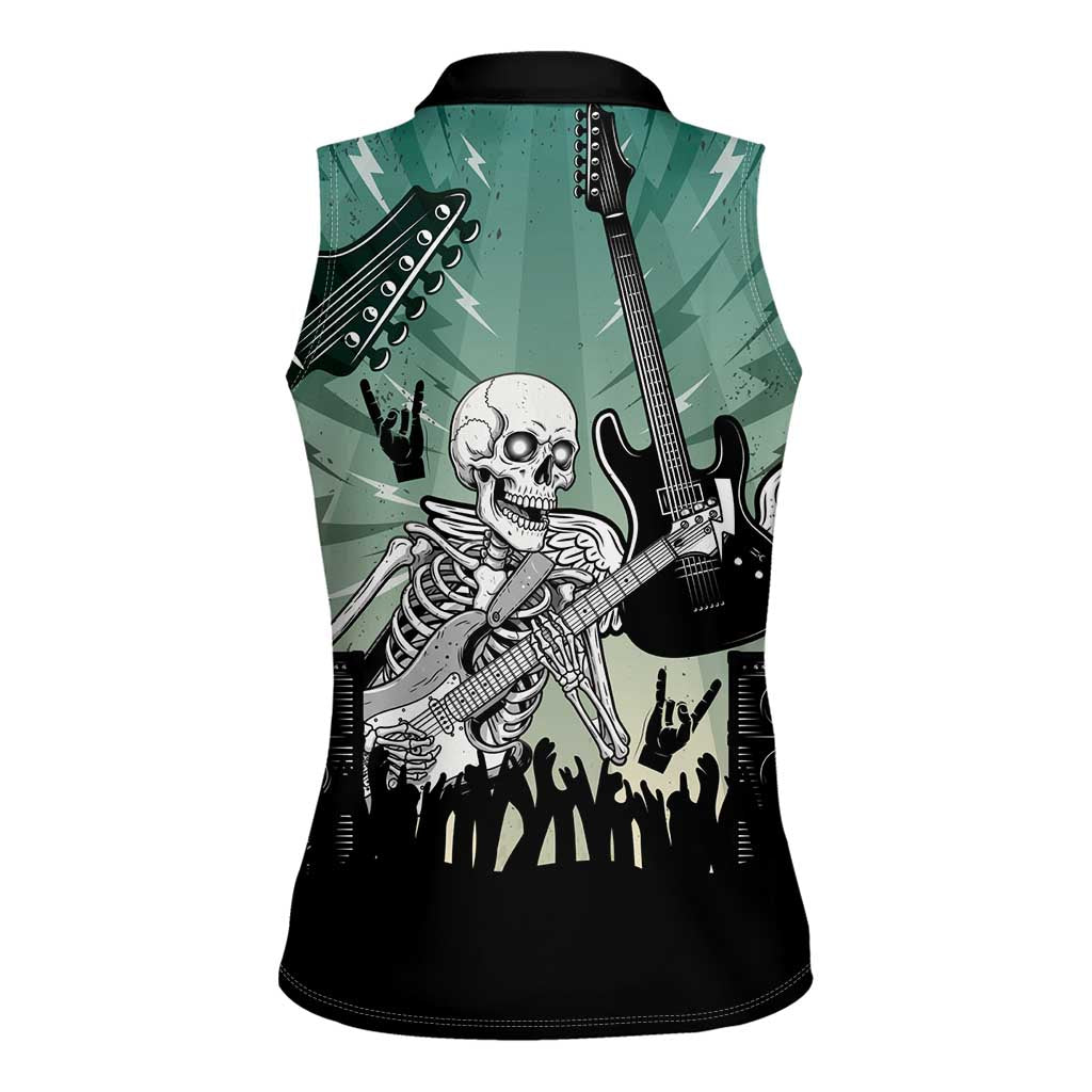 Electric Guitar Skull Women Sleeveless Polo Shirt Lets Rock - Wonder Print Shop