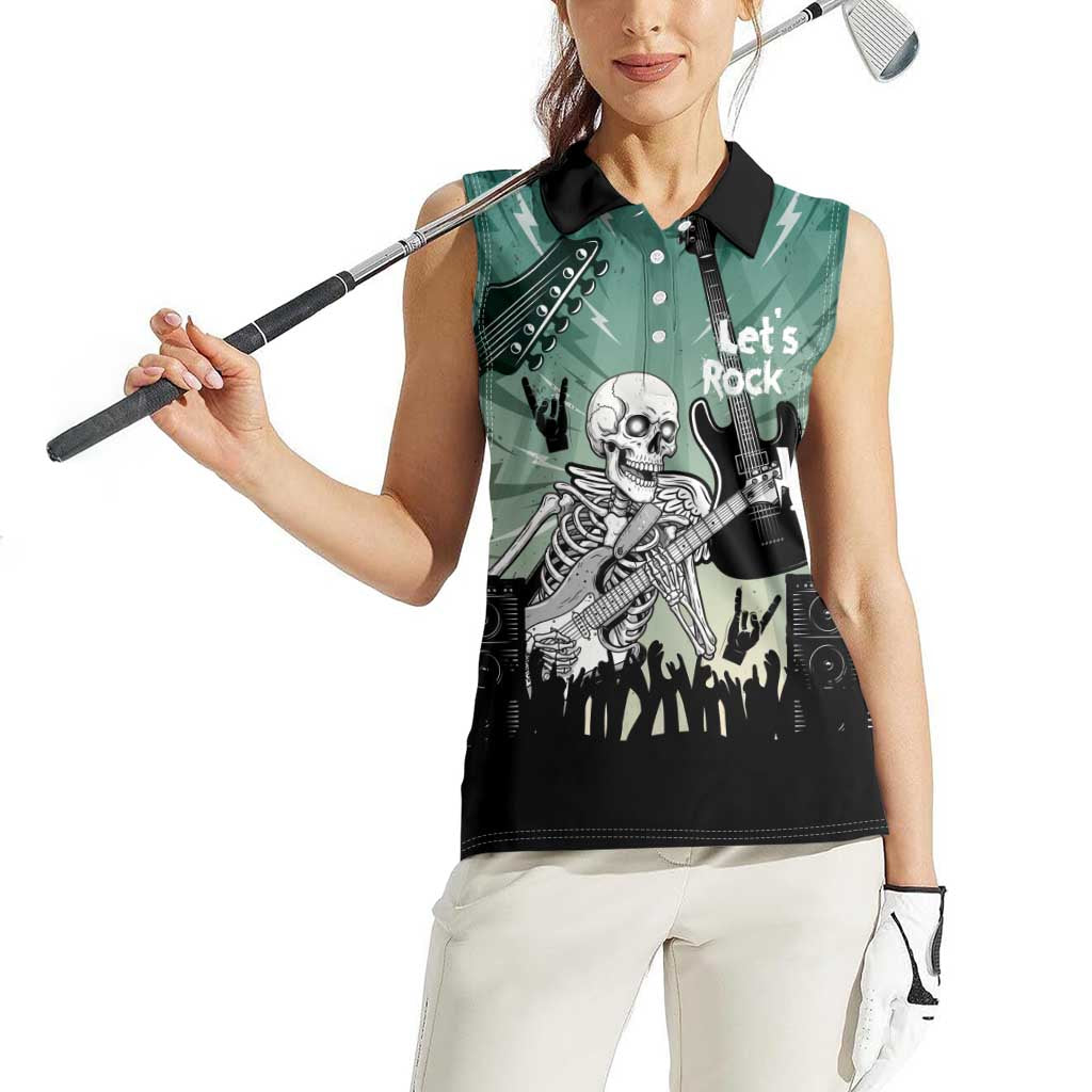 Electric Guitar Skull Women Sleeveless Polo Shirt Lets Rock - Wonder Print Shop