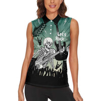 Electric Guitar Skull Women Sleeveless Polo Shirt Lets Rock - Wonder Print Shop