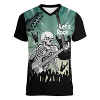 Electric Guitar Skull Women V-Neck T-Shirt Lets Rock - Wonder Print Shop