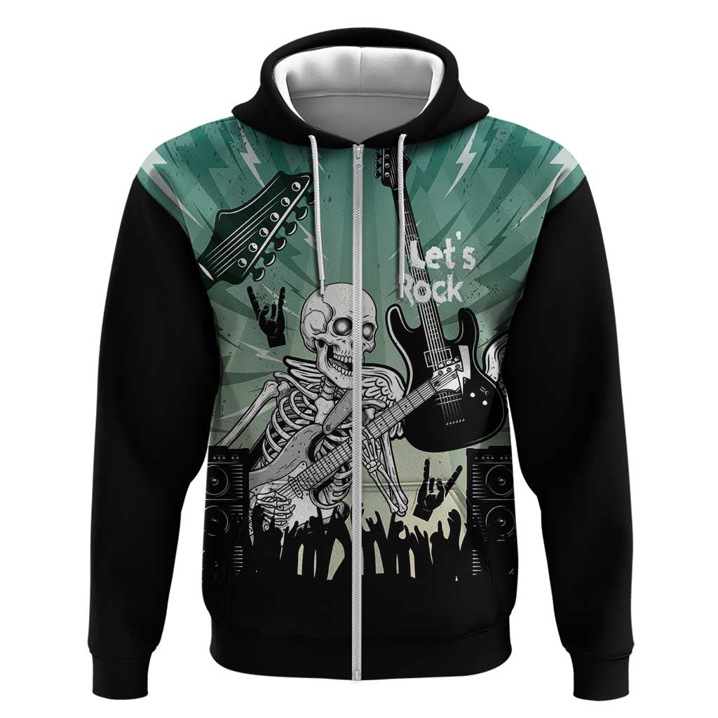 Electric Guitar Skull Zip Hoodie Lets Rock - Wonder Print Shop