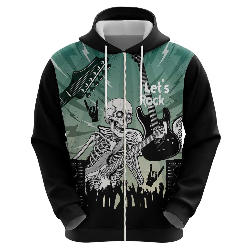 Electric Guitar Skull Zip Hoodie Lets Rock - Wonder Print Shop