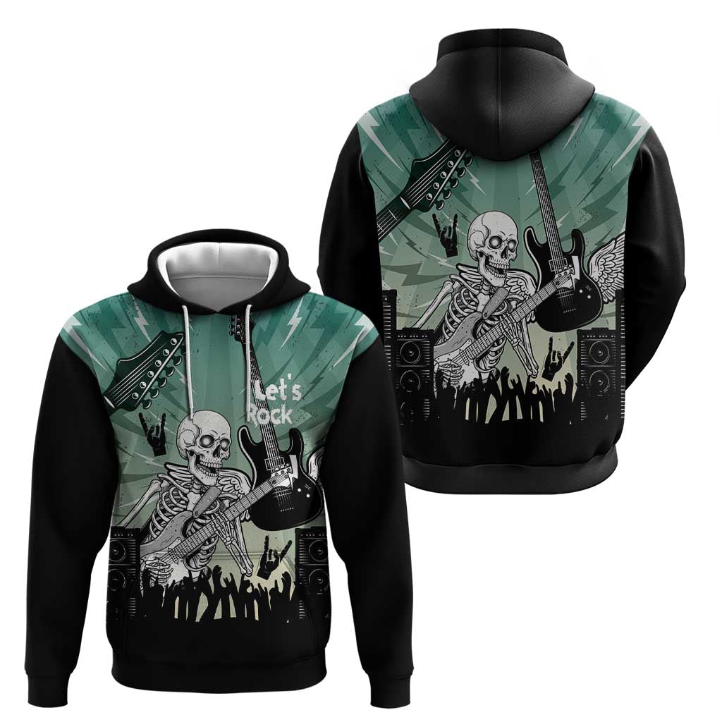 Electric Guitar Skull Zip Hoodie Lets Rock - Wonder Print Shop
