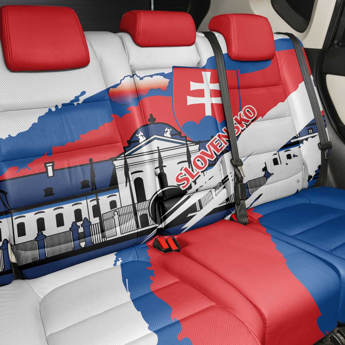 Slovakia Constitution Day Back Car Seat Cover Slovensko Grassalkovich Palace With Coat Of Arms - Wonder Print Shop