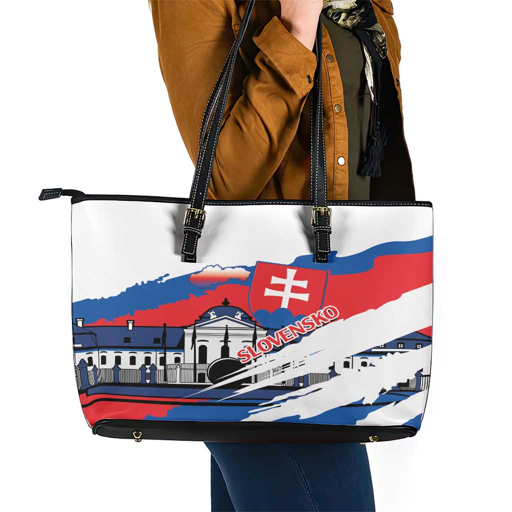 Slovakia Constitution Day Leather Tote Bag Slovensko Grassalkovich Palace With Coat Of Arms - Wonder Print Shop