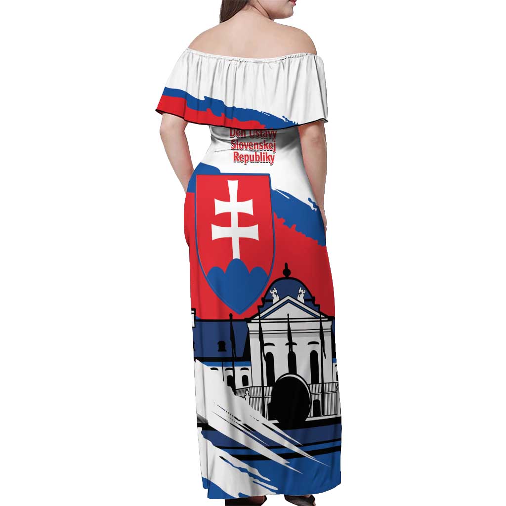 Slovakia Constitution Day Off Shoulder Maxi Dress Slovensko Grassalkovich Palace With Coat Of Arms - Wonder Print Shop