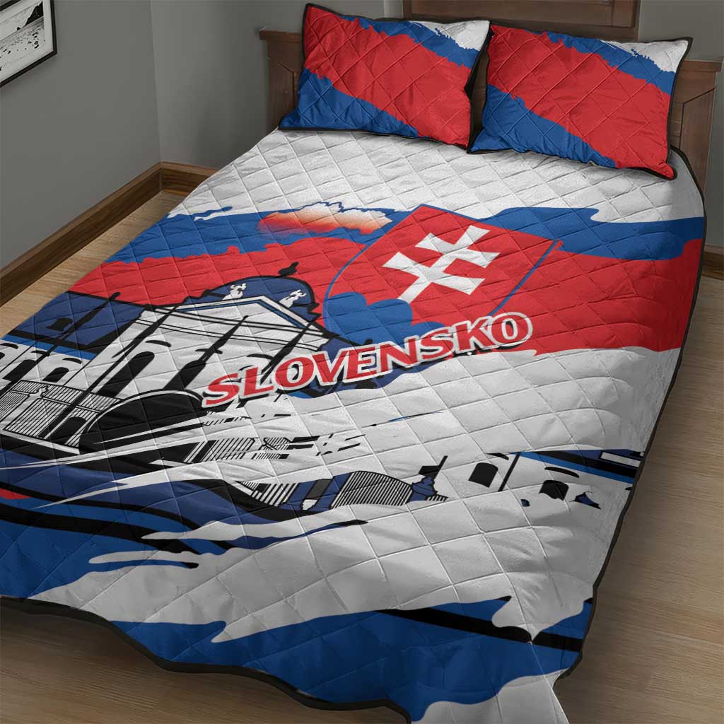 Slovakia Constitution Day Quilt Bed Set Slovensko Grassalkovich Palace With Coat Of Arms - Wonder Print Shop