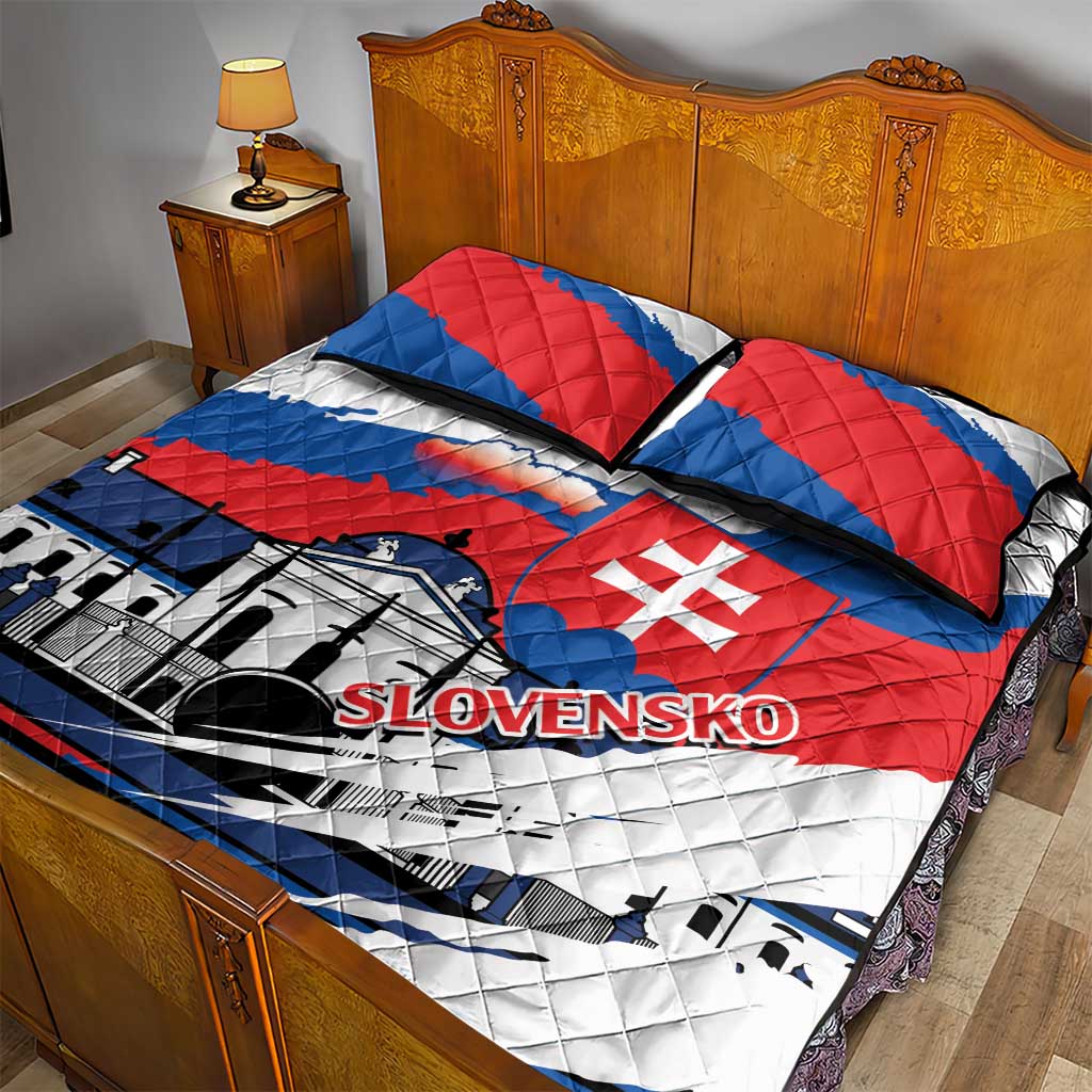 Slovakia Constitution Day Quilt Bed Set Slovensko Grassalkovich Palace With Coat Of Arms - Wonder Print Shop