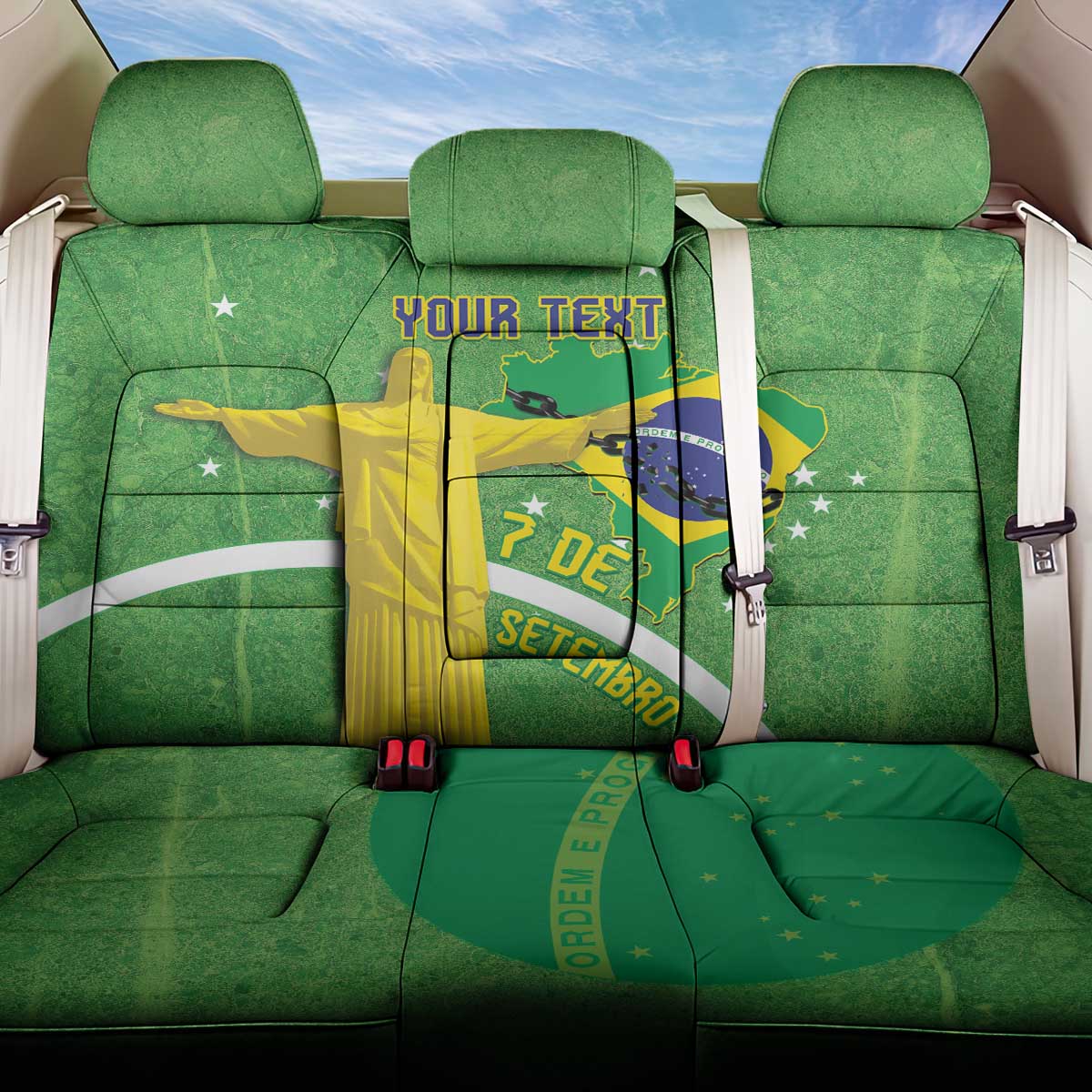 Personalized Brazil Independence Day Back Car Seat Cover Brasil Map Christ The Redeemer 7 De Setembro - Wonder Print Shop