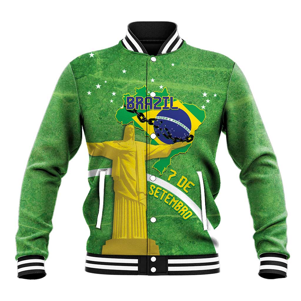 Personalized Brazil Independence Day Baseball Jacket Brasil Map Christ The Redeemer 7 De Setembro - Wonder Print Shop