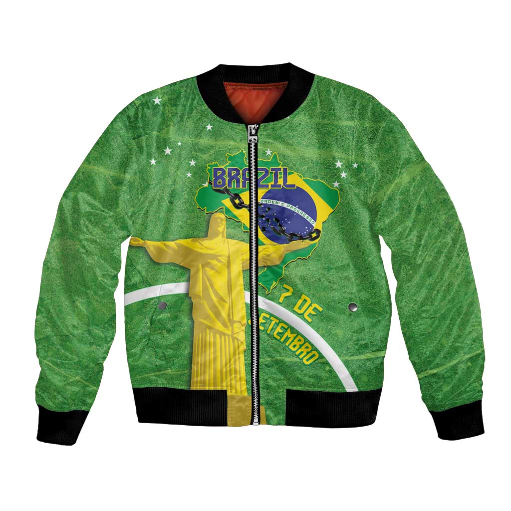 Personalized Brazil Independence Day Bomber Jacket Brasil Map Christ The Redeemer 7 De Setembro - Wonder Print Shop