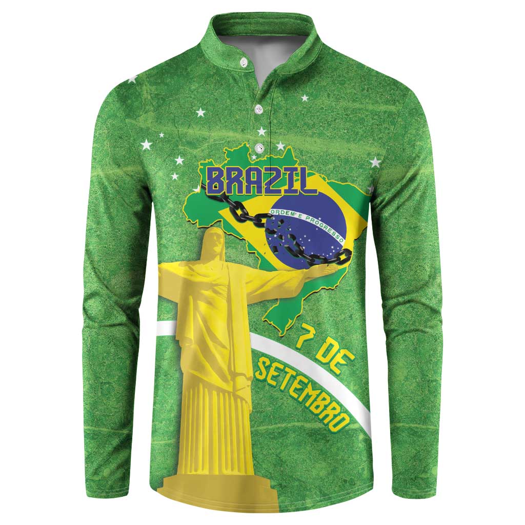 Personalized Brazil Independence Day Button Sweatshirt Brasil Map Christ The Redeemer 7 De Setembro - Wonder Print Shop