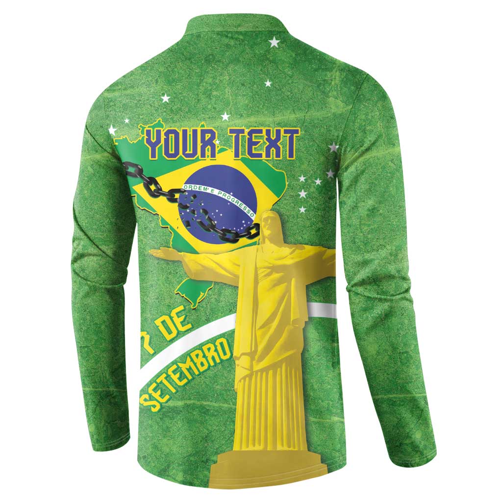 Personalized Brazil Independence Day Button Sweatshirt Brasil Map Christ The Redeemer 7 De Setembro - Wonder Print Shop