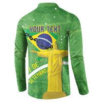 Personalized Brazil Independence Day Button Sweatshirt Brasil Map Christ The Redeemer 7 De Setembro - Wonder Print Shop