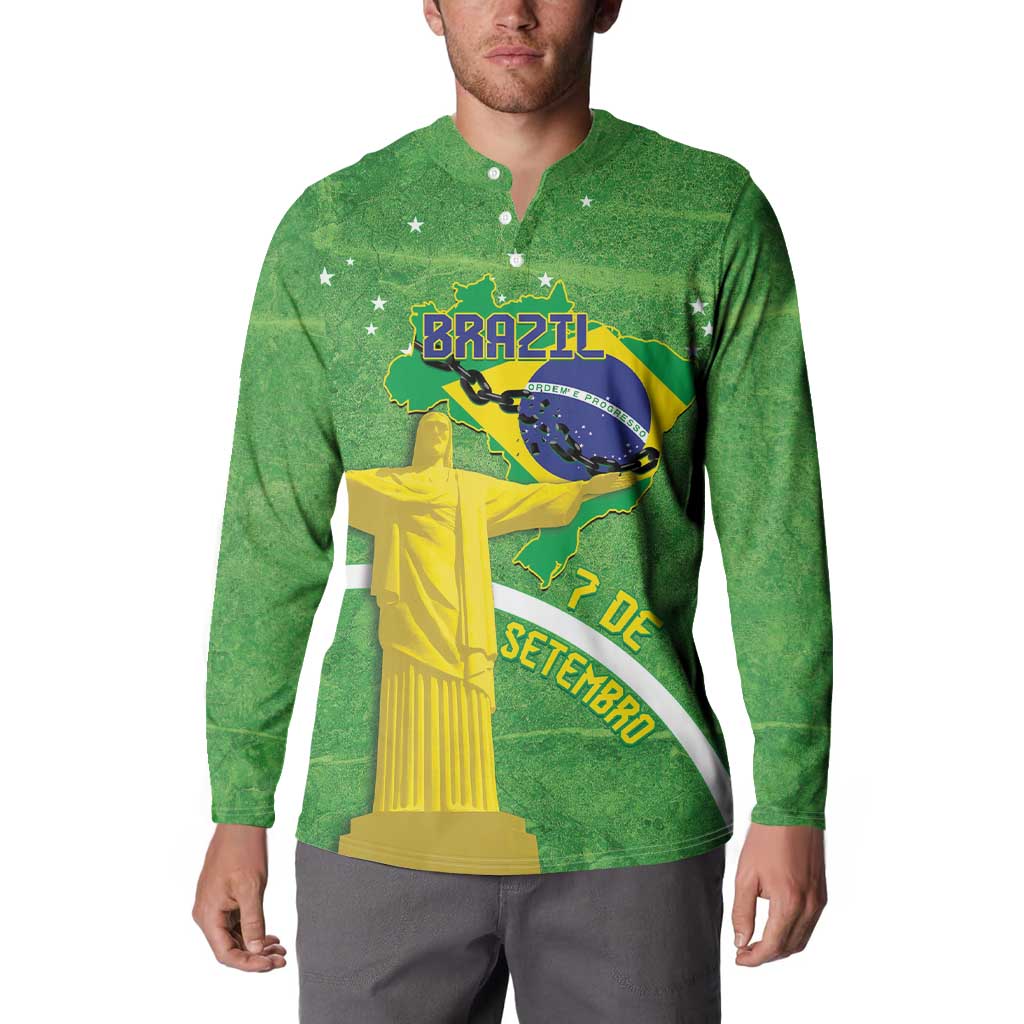 Personalized Brazil Independence Day Button Sweatshirt Brasil Map Christ The Redeemer 7 De Setembro - Wonder Print Shop