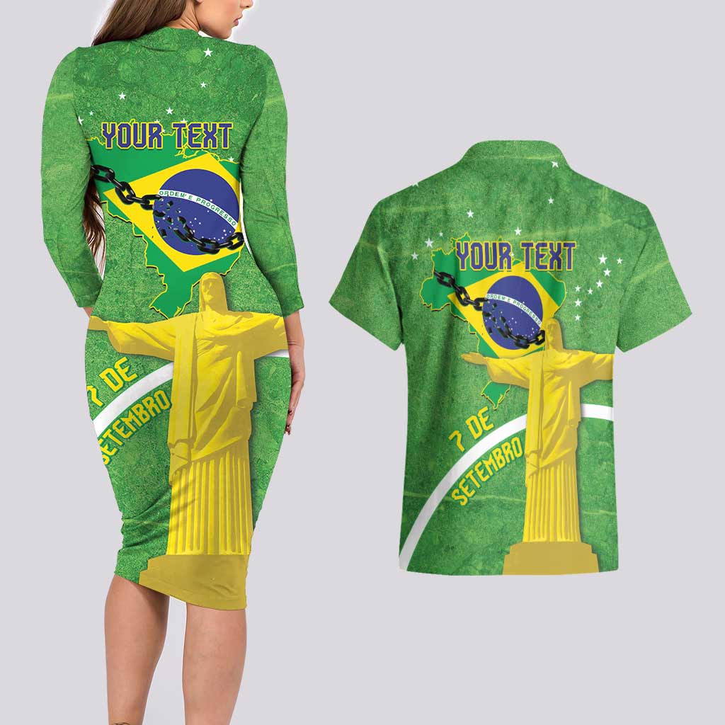Personalized Brazil Independence Day Couples Matching Long Sleeve Bodycon Dress and Hawaiian Shirt Brasil Map Christ The Redeemer 7 De Setembro - Wonder Print Shop