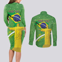 Personalized Brazil Independence Day Couples Matching Long Sleeve Bodycon Dress and Long Sleeve Button Shirt Brasil Map Christ The Redeemer 7 De Setembro - Wonder Print Shop