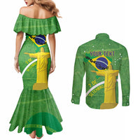 Personalized Brazil Independence Day Couples Matching Mermaid Dress and Long Sleeve Button Shirt Brasil Map Christ The Redeemer 7 De Setembro