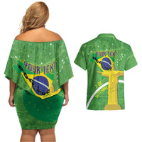 Personalized Brazil Independence Day Couples Matching Off Shoulder Short Dress and Hawaiian Shirt Brasil Map Christ The Redeemer 7 De Setembro - Wonder Print Shop