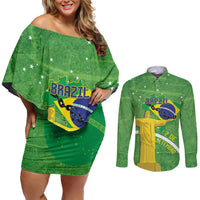 Personalized Brazil Independence Day Couples Matching Off Shoulder Short Dress and Long Sleeve Button Shirt Brasil Map Christ The Redeemer 7 De Setembro - Wonder Print Shop