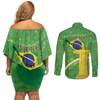 Personalized Brazil Independence Day Couples Matching Off Shoulder Short Dress and Long Sleeve Button Shirt Brasil Map Christ The Redeemer 7 De Setembro - Wonder Print Shop