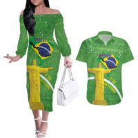 Personalized Brazil Independence Day Couples Matching Off The Shoulder Long Sleeve Dress and Hawaiian Shirt Brasil Map Christ The Redeemer 7 De Setembro - Wonder Print Shop