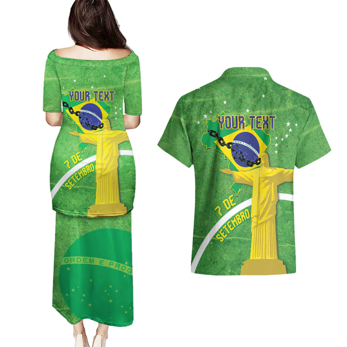 Personalized Brazil Independence Day Couples Matching Puletasi and Hawaiian Shirt Brasil Map Christ The Redeemer 7 De Setembro - Wonder Print Shop