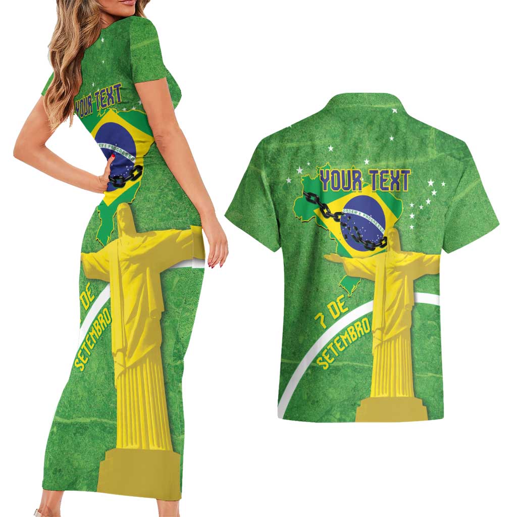 Personalized Brazil Independence Day Couples Matching Short Sleeve Bodycon Dress and Hawaiian Shirt Brasil Map Christ The Redeemer 7 De Setembro - Wonder Print Shop