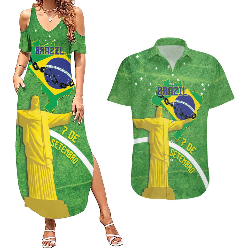 Personalized Brazil Independence Day Couples Matching Summer Maxi Dress and Hawaiian Shirt Brasil Map Christ The Redeemer 7 De Setembro - Wonder Print Shop