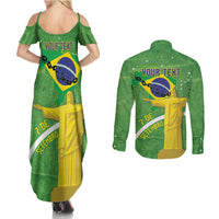 Personalized Brazil Independence Day Couples Matching Summer Maxi Dress and Long Sleeve Button Shirt Brasil Map Christ The Redeemer 7 De Setembro - Wonder Print Shop
