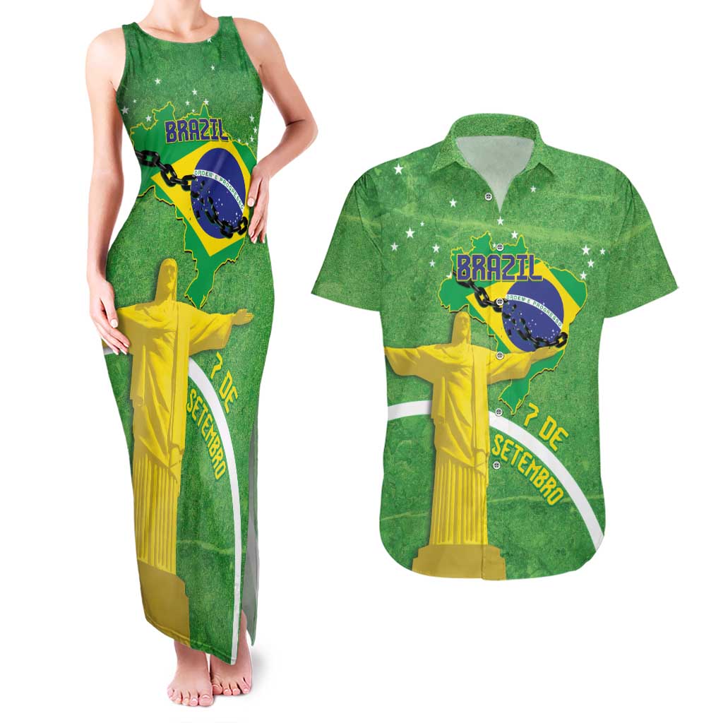 Personalized Brazil Independence Day Couples Matching Tank Maxi Dress and Hawaiian Shirt Brasil Map Christ The Redeemer 7 De Setembro - Wonder Print Shop