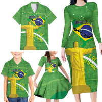 Personalized Brazil Independence Day Family Matching Long Sleeve Bodycon Dress and Hawaiian Shirt Brasil Map Christ The Redeemer 7 De Setembro - Wonder Print Shop
