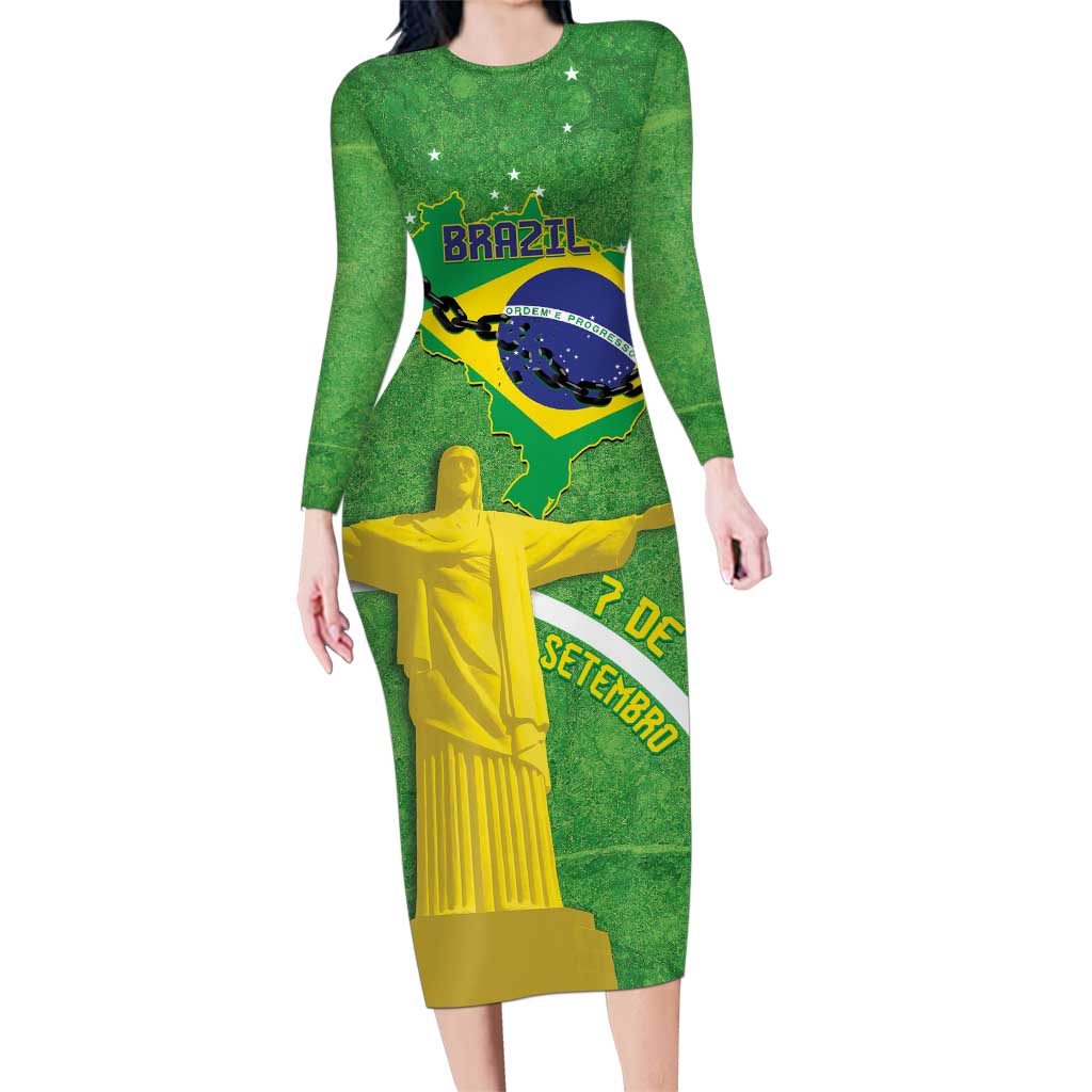 Personalized Brazil Independence Day Family Matching Long Sleeve Bodycon Dress and Hawaiian Shirt Brasil Map Christ The Redeemer 7 De Setembro - Wonder Print Shop
