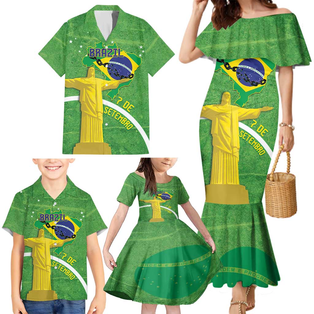 Personalized Brazil Independence Day Family Matching Mermaid Dress and Hawaiian Shirt Brasil Map Christ The Redeemer 7 De Setembro - Wonder Print Shop