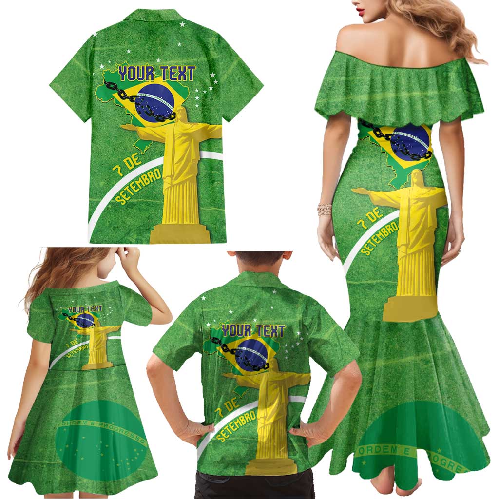 Personalized Brazil Independence Day Family Matching Mermaid Dress and Hawaiian Shirt Brasil Map Christ The Redeemer 7 De Setembro - Wonder Print Shop