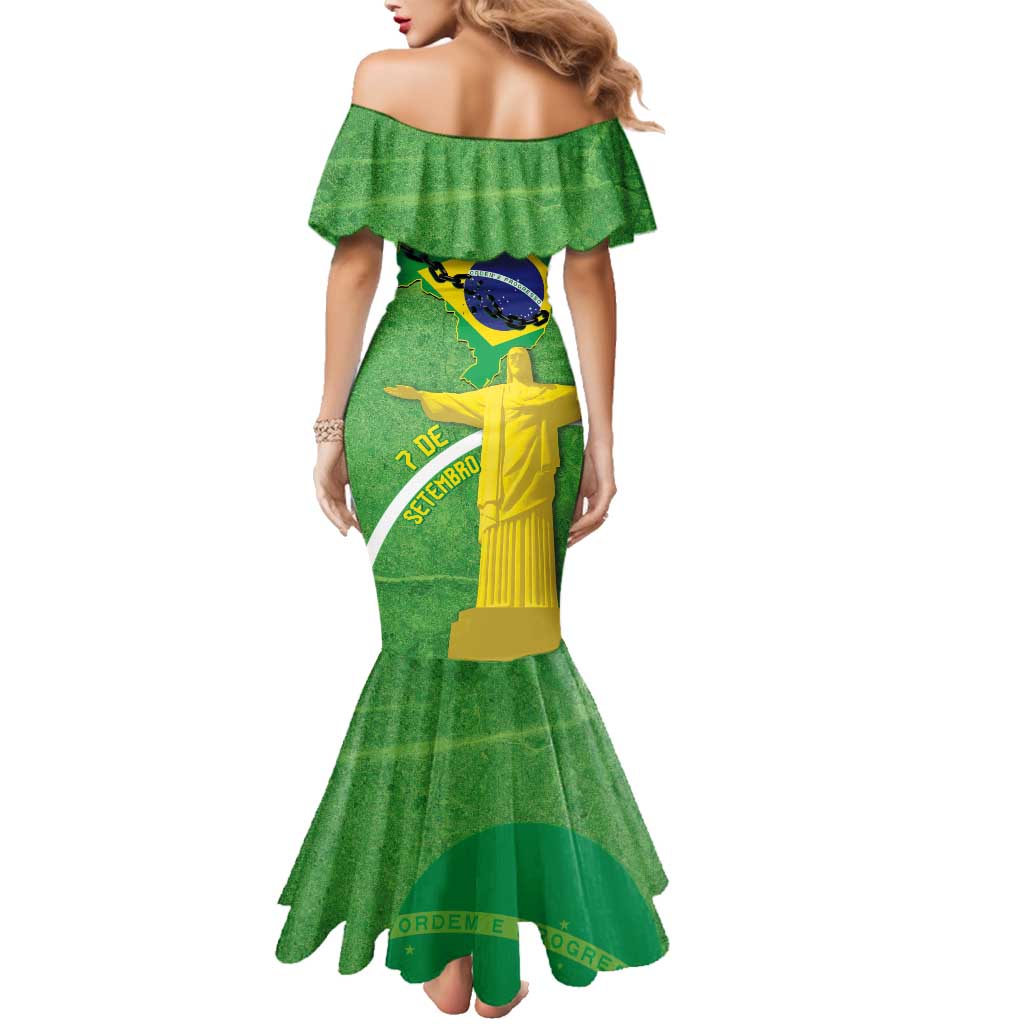 Personalized Brazil Independence Day Family Matching Mermaid Dress and Hawaiian Shirt Brasil Map Christ The Redeemer 7 De Setembro - Wonder Print Shop