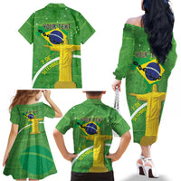 Personalized Brazil Independence Day Family Matching Off The Shoulder Long Sleeve Dress and Hawaiian Shirt Brasil Map Christ The Redeemer 7 De Setembro - Wonder Print Shop