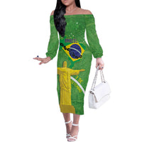 Personalized Brazil Independence Day Family Matching Off The Shoulder Long Sleeve Dress and Hawaiian Shirt Brasil Map Christ The Redeemer 7 De Setembro - Wonder Print Shop