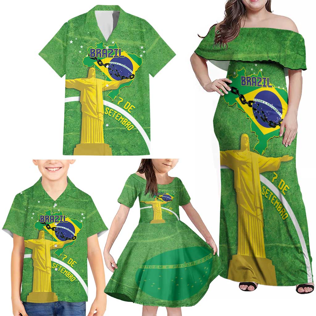 Personalized Brazil Independence Day Family Matching Off Shoulder Maxi Dress and Hawaiian Shirt Brasil Map Christ The Redeemer 7 De Setembro - Wonder Print Shop