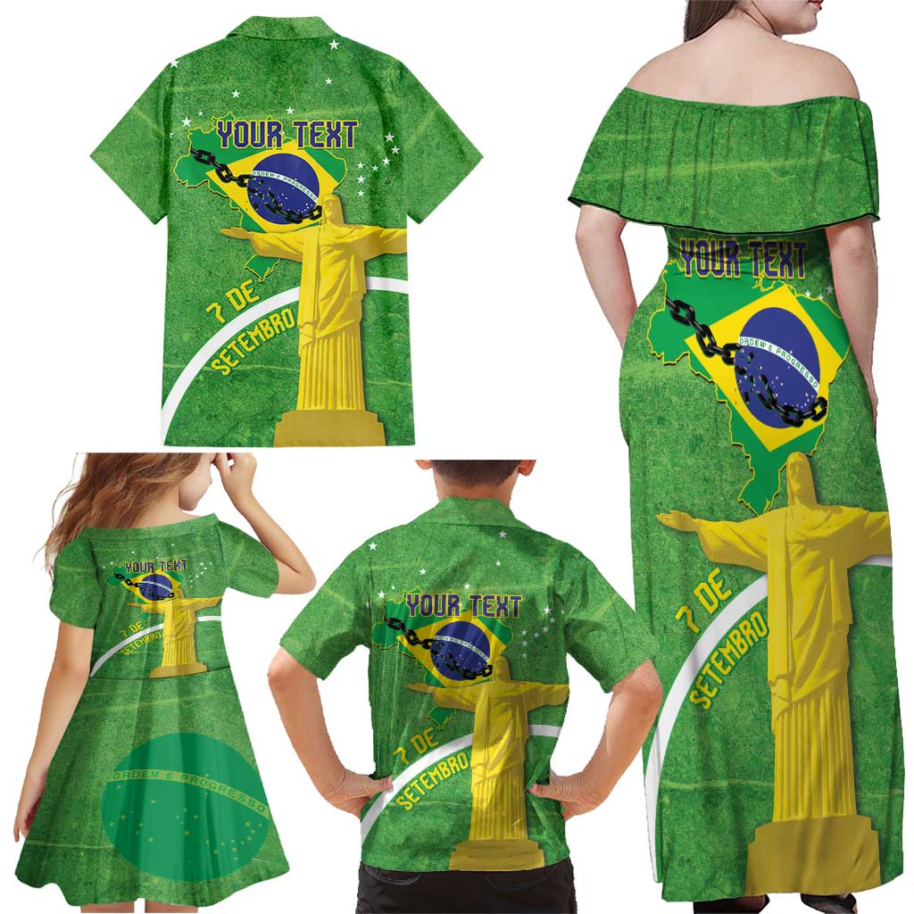 Personalized Brazil Independence Day Family Matching Off Shoulder Maxi Dress and Hawaiian Shirt Brasil Map Christ The Redeemer 7 De Setembro - Wonder Print Shop